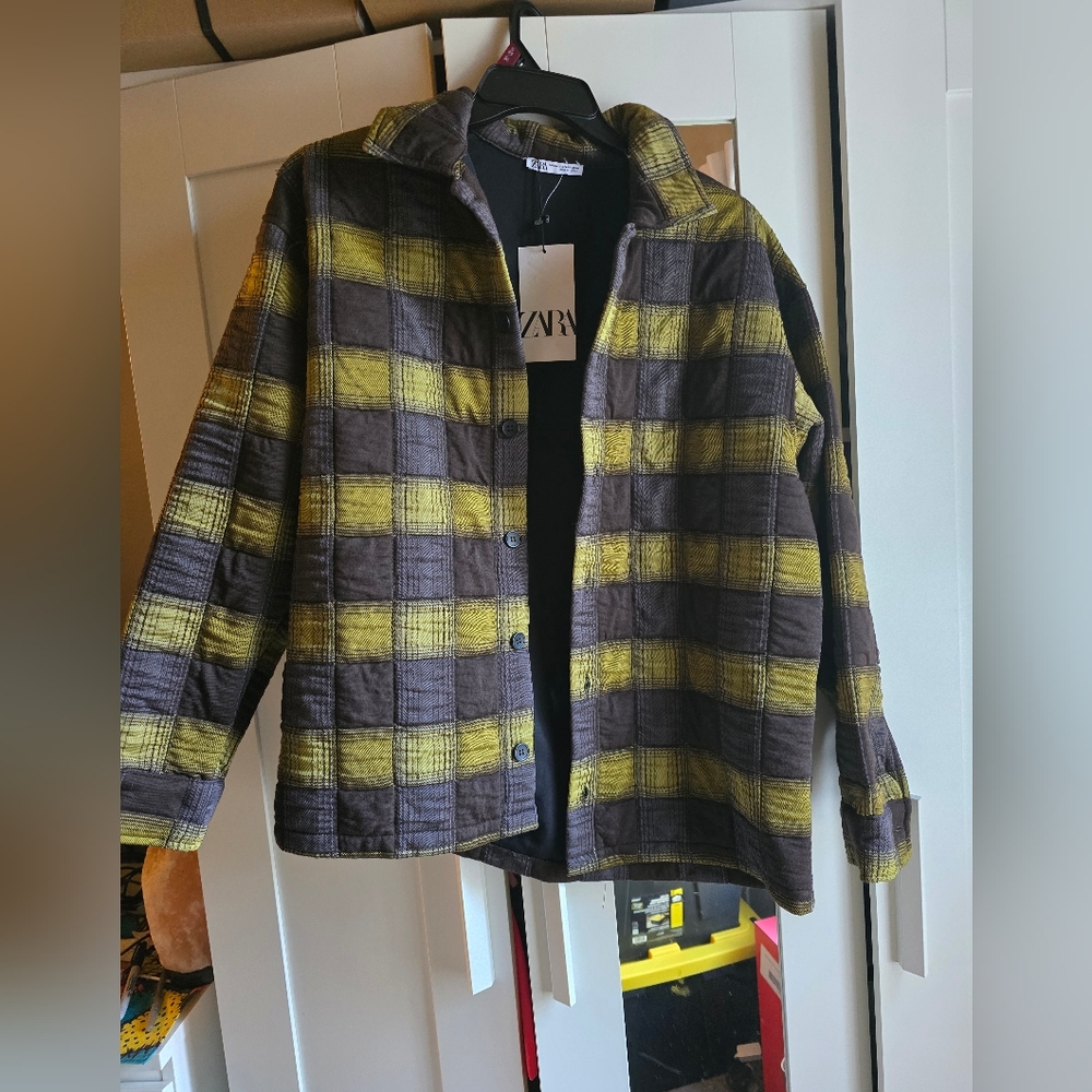 Zara men jacket tartan plaid multi color